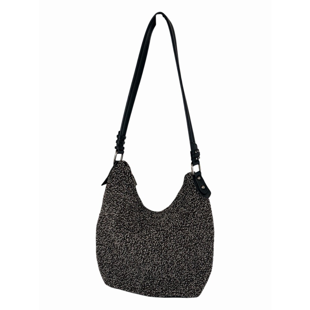 The Sak Crochet Sequoia Hobo Hand Crochet Black White Leather Trim EUC Boho